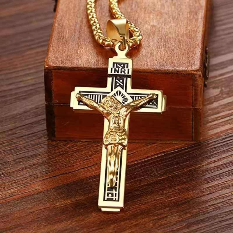 LLX Vintage Jesus Cross Pendant Men and Women Amulet Necklace