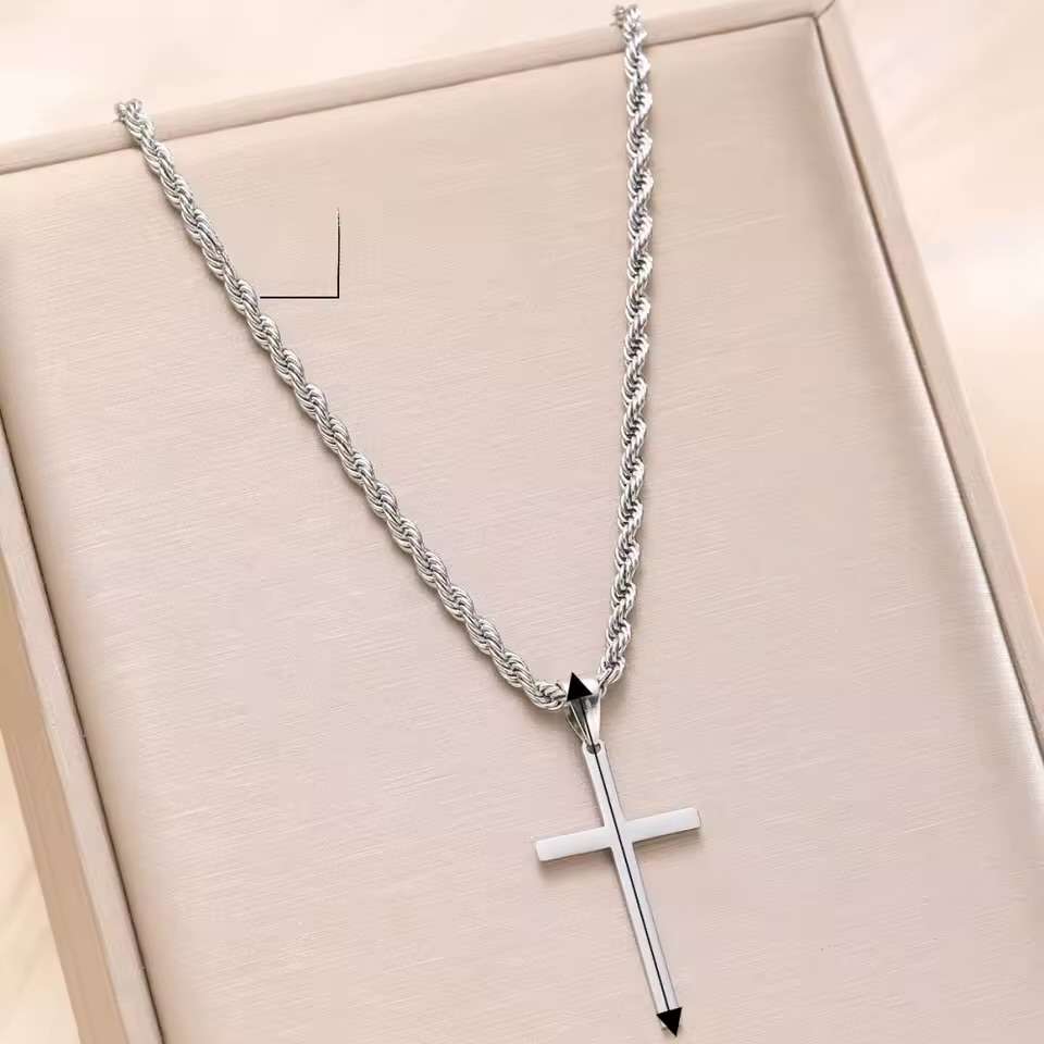 Men's Twist Chain Hip-Hop Trendy Chain Cross Necklace Twist Chain