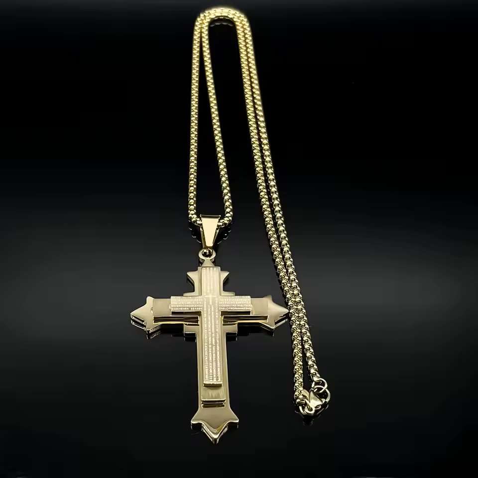 Big Bible Jesus Cross Pendant Necklace