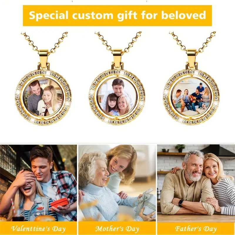 Double-sided custom necklace with photo, personalised image pendant suitable for men and women - bir