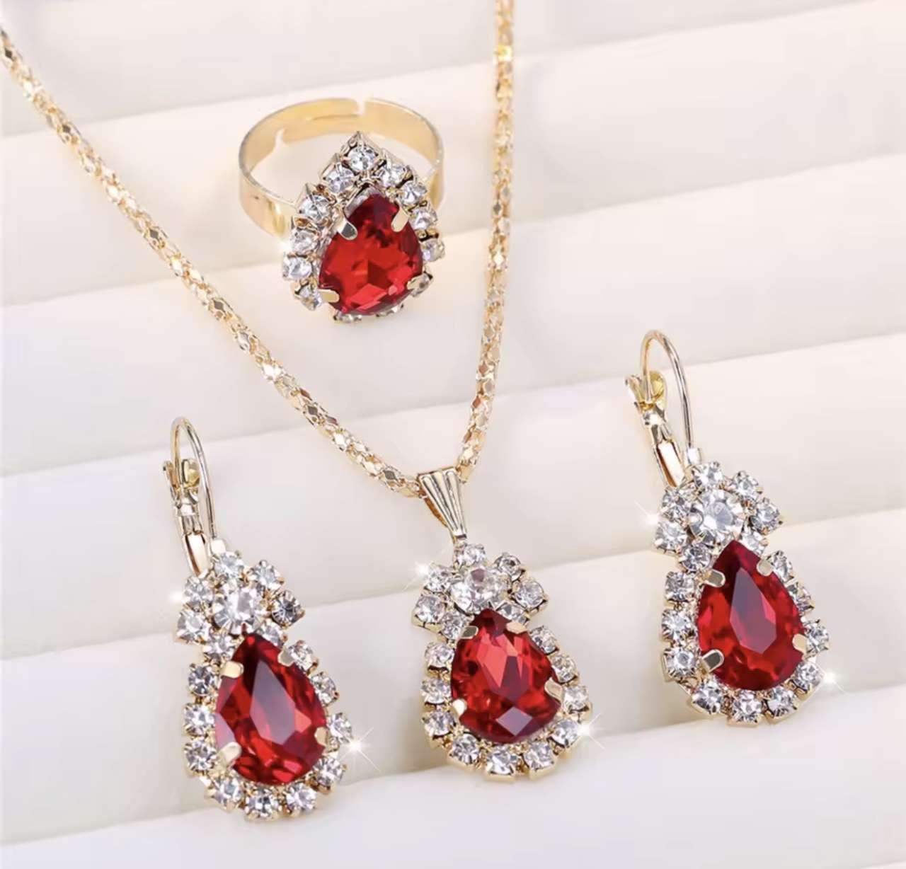 Luxury Female Women Blue Water Drop Wedding Jewelry Set