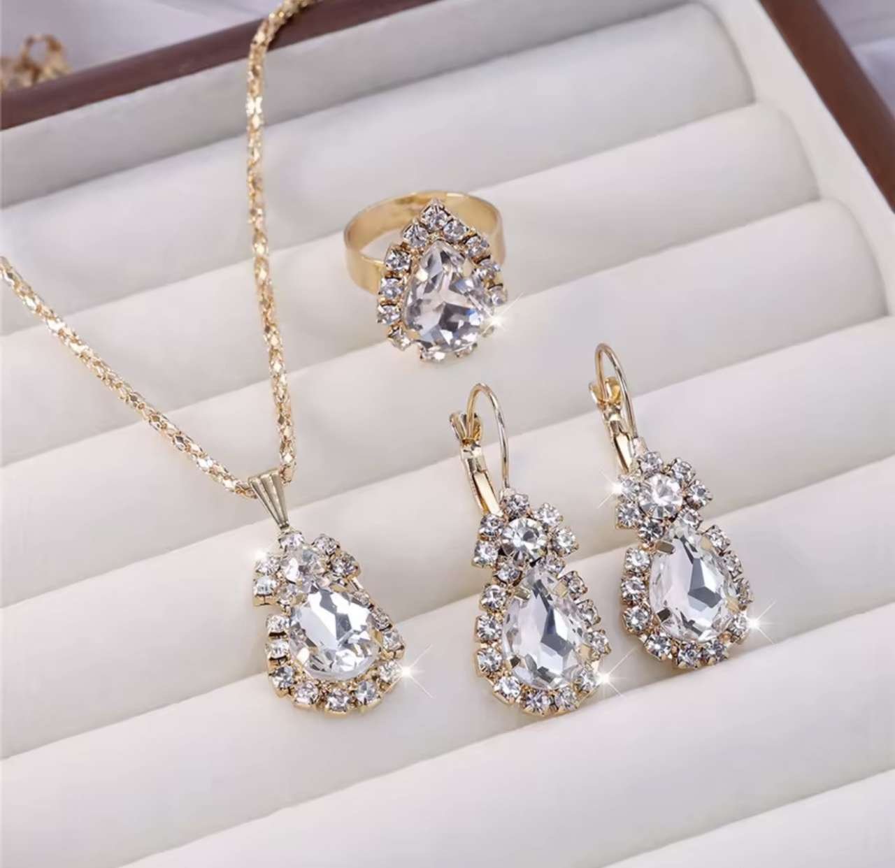 Luxury Female Women Blue Water Drop Wedding Jewelry Set