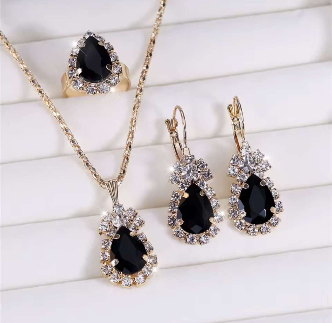 Luxury Female Women Blue Water Drop Wedding Jewelry Set