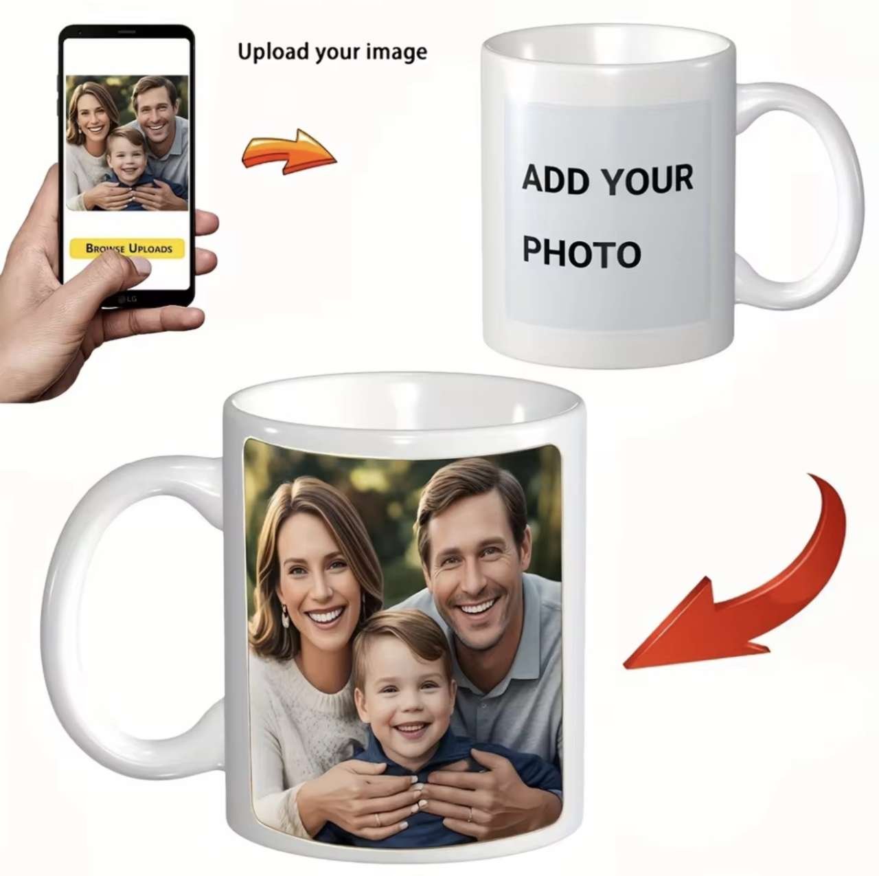 1Pc Custom Photo Coffee Mug, 11oz Personalized Mug, Picture, Text- Boyfriend, Girlfriend, Best Frien