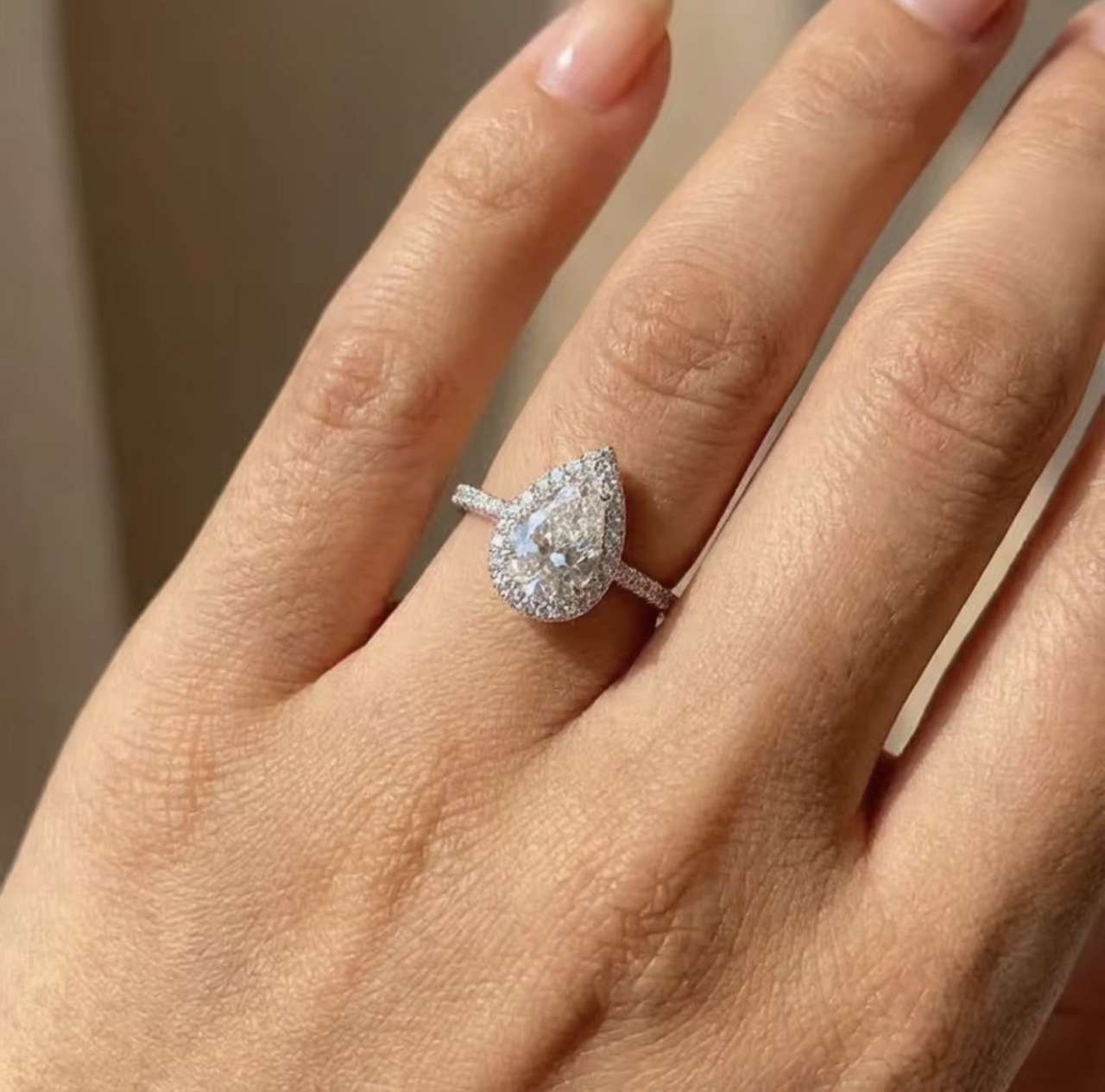 925 Sterling Silver 1CT Simple Sparkling Pear Shape Zircon Ring For Women Engagement Wedding Luxury 