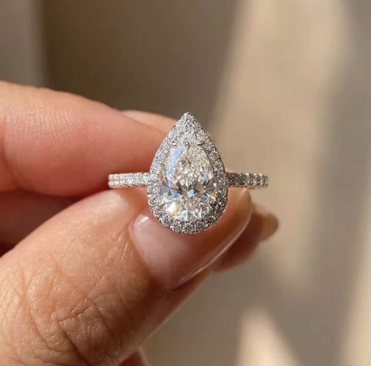 925 Sterling Silver 1CT Simple Sparkling Pear Shape Zircon Ring For Women Engagement Wedding Luxury 