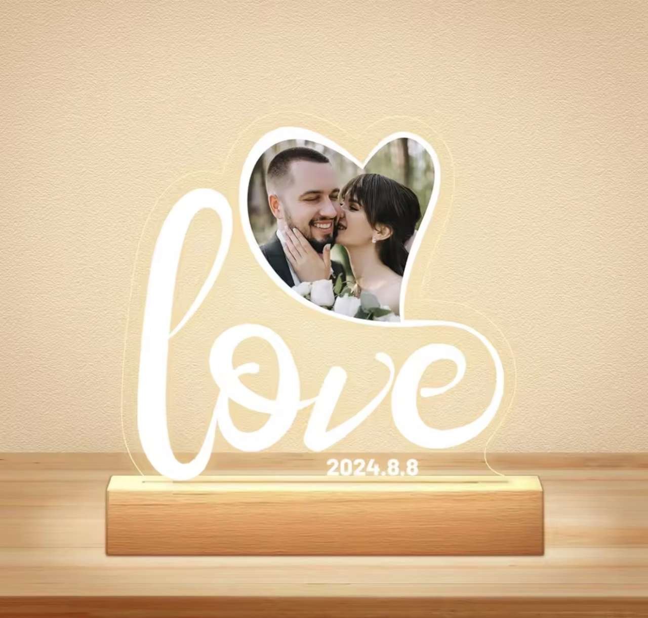 Custom Couples Gifts Acrylic Plaque Picture Frame Personalized Acrylic Lamp Photo with Night Light A