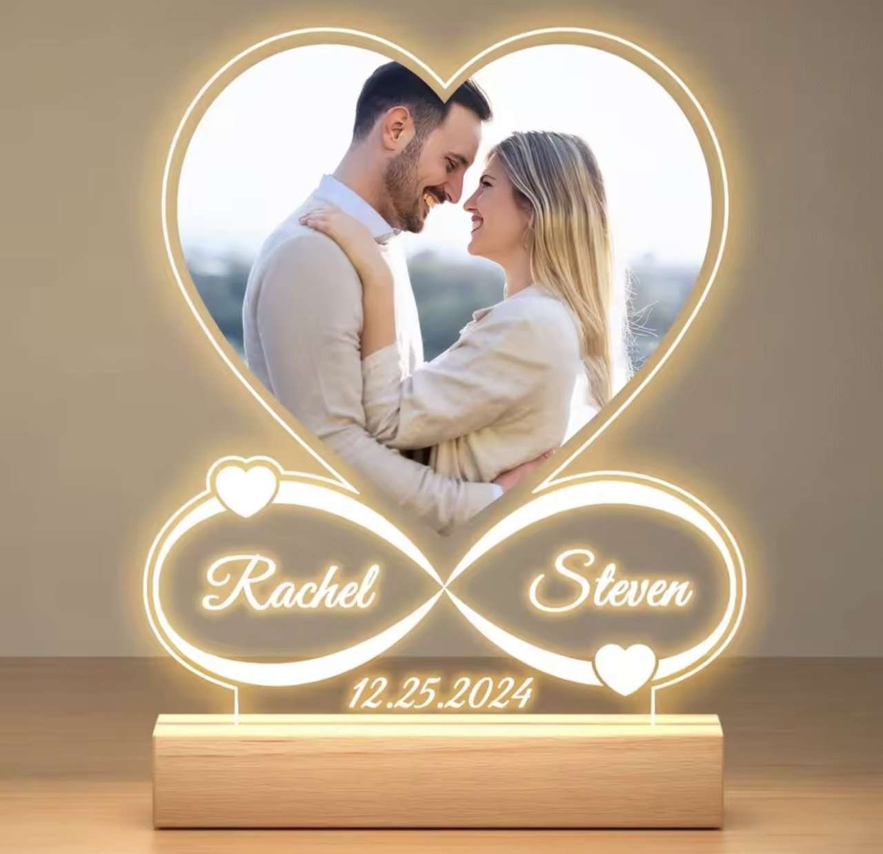 Custom Couples Gifts Acrylic Plaque Picture Frame Personalized Acrylic Lamp Photo with Night Light A
