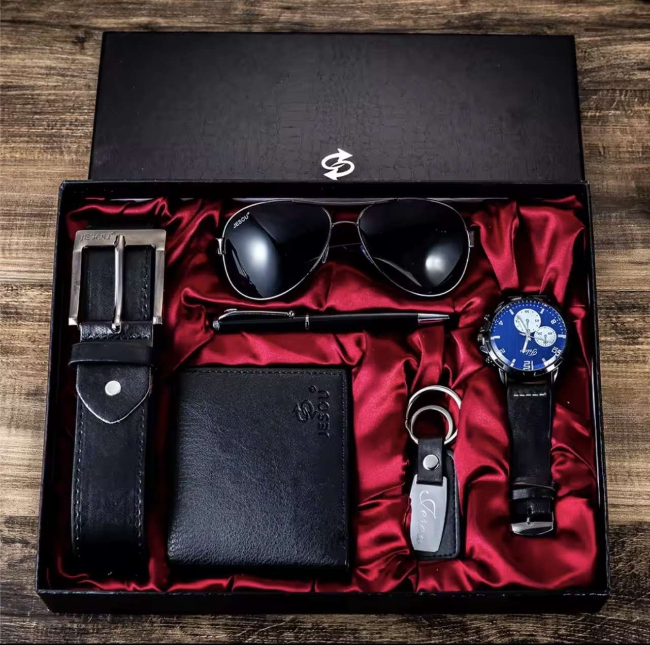 Gift Business Luxury Company Mens Set 6 in 1 Watch Glasses Pen Keychain Belt Purse Welcome Holiday B