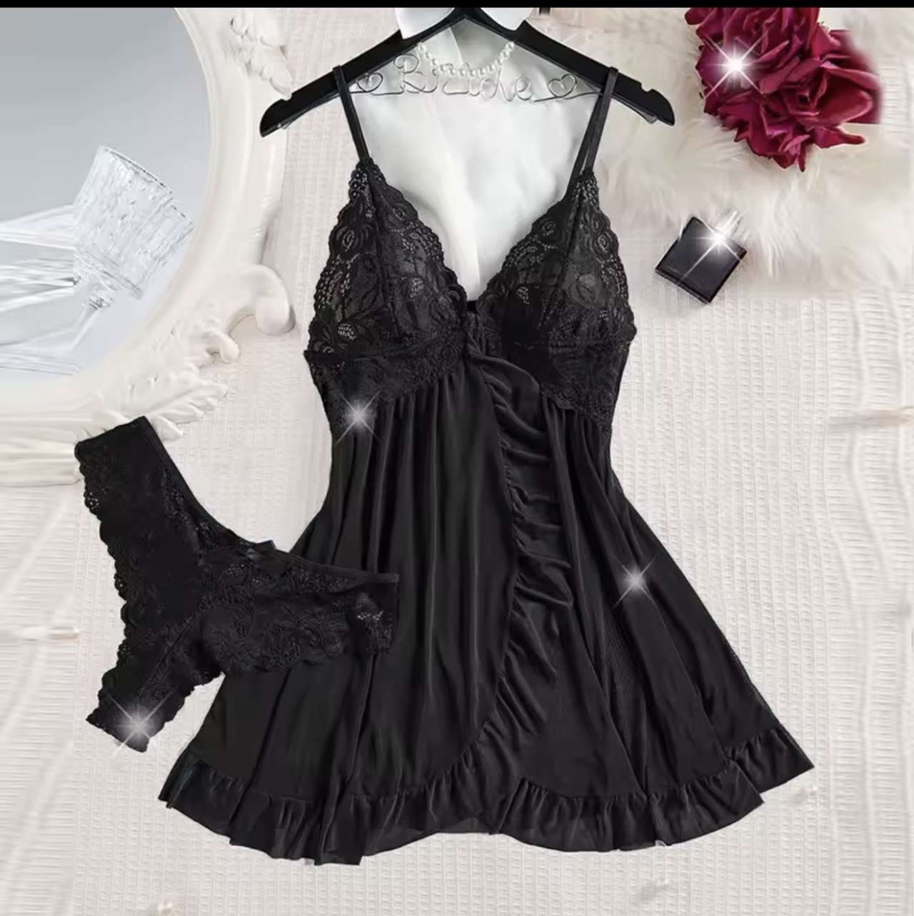 A Set Pink Cute Women Sweet Nightdress And Panty Pijamas Suit Sleeveless Halter Nightgown Short Sets