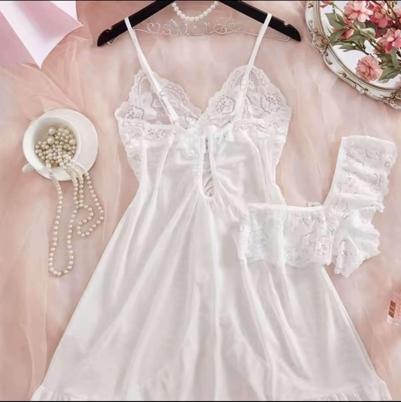 A Set Pink Cute Women Sweet Nightdress And Panty Pijamas Suit Sleeveless Halter Nightgown Short Sets