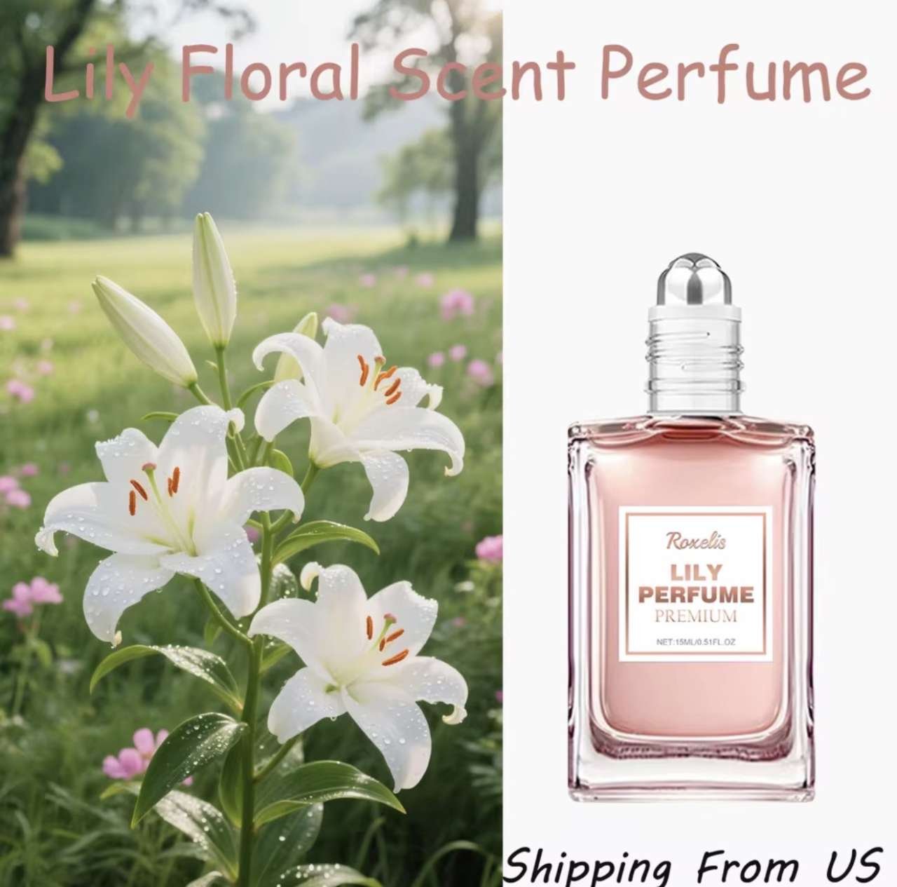 Roxelis 15ml Roll On Perfume Elegant Lily Floral Scent Natural Fresh Long Lasting Fragrance Gentle D