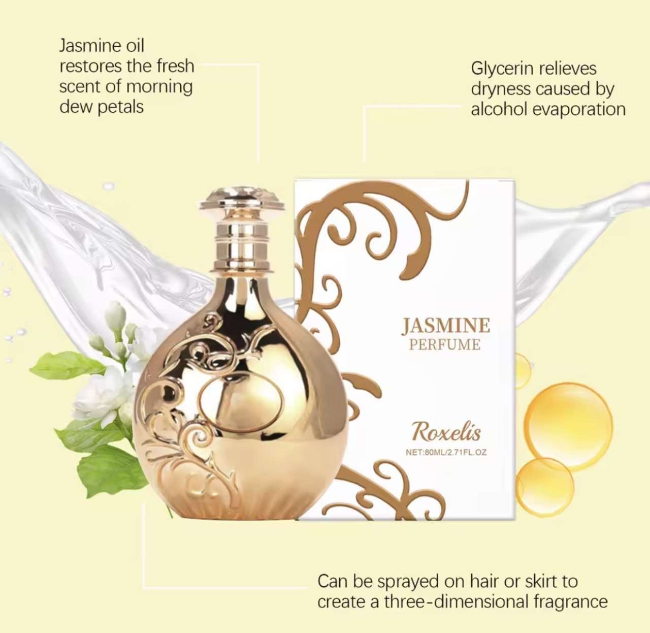 Jasmine Perfume - Fresh Jasmine as Main Note, Long-Lasting Fragrance to Enhance Elegant Temperament 
