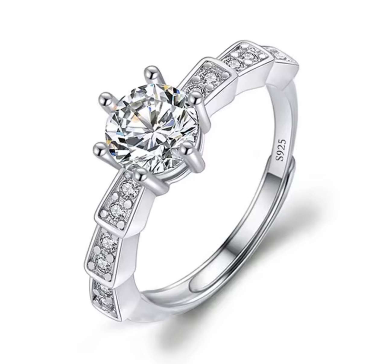 Moissanite Engagement Finger Rings Inlaid Diamond Open Ring For Women 925 Silver Promise Wedding Adj