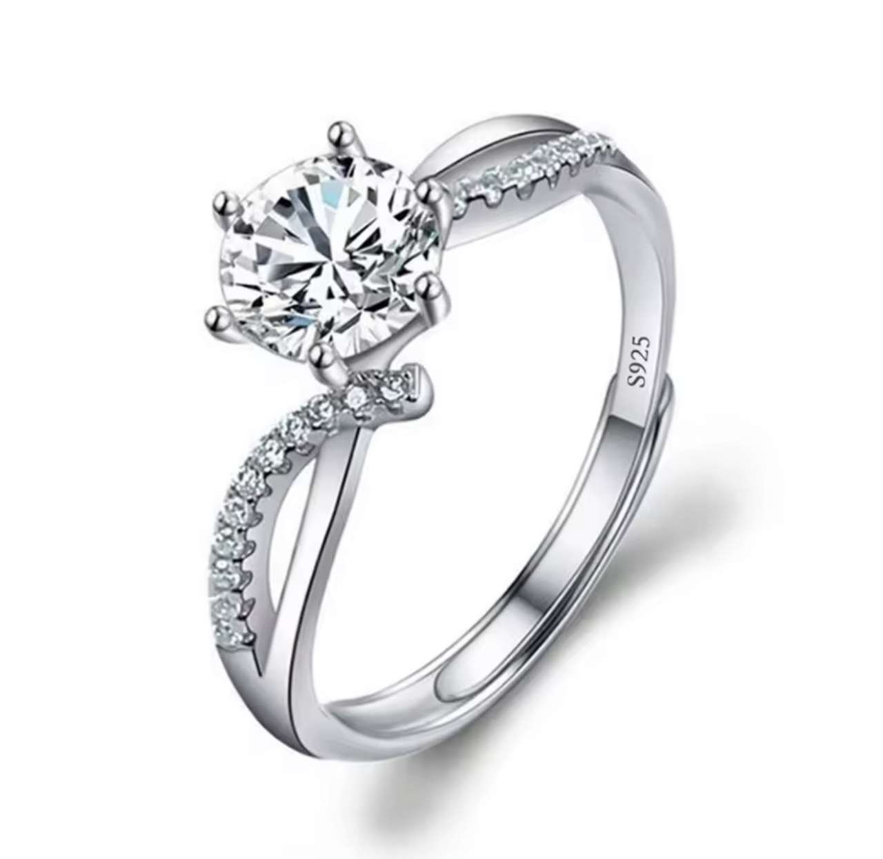 Moissanite Engagement Finger Rings Inlaid Diamond Open Ring For Women 925 Silver Promise Wedding Adj