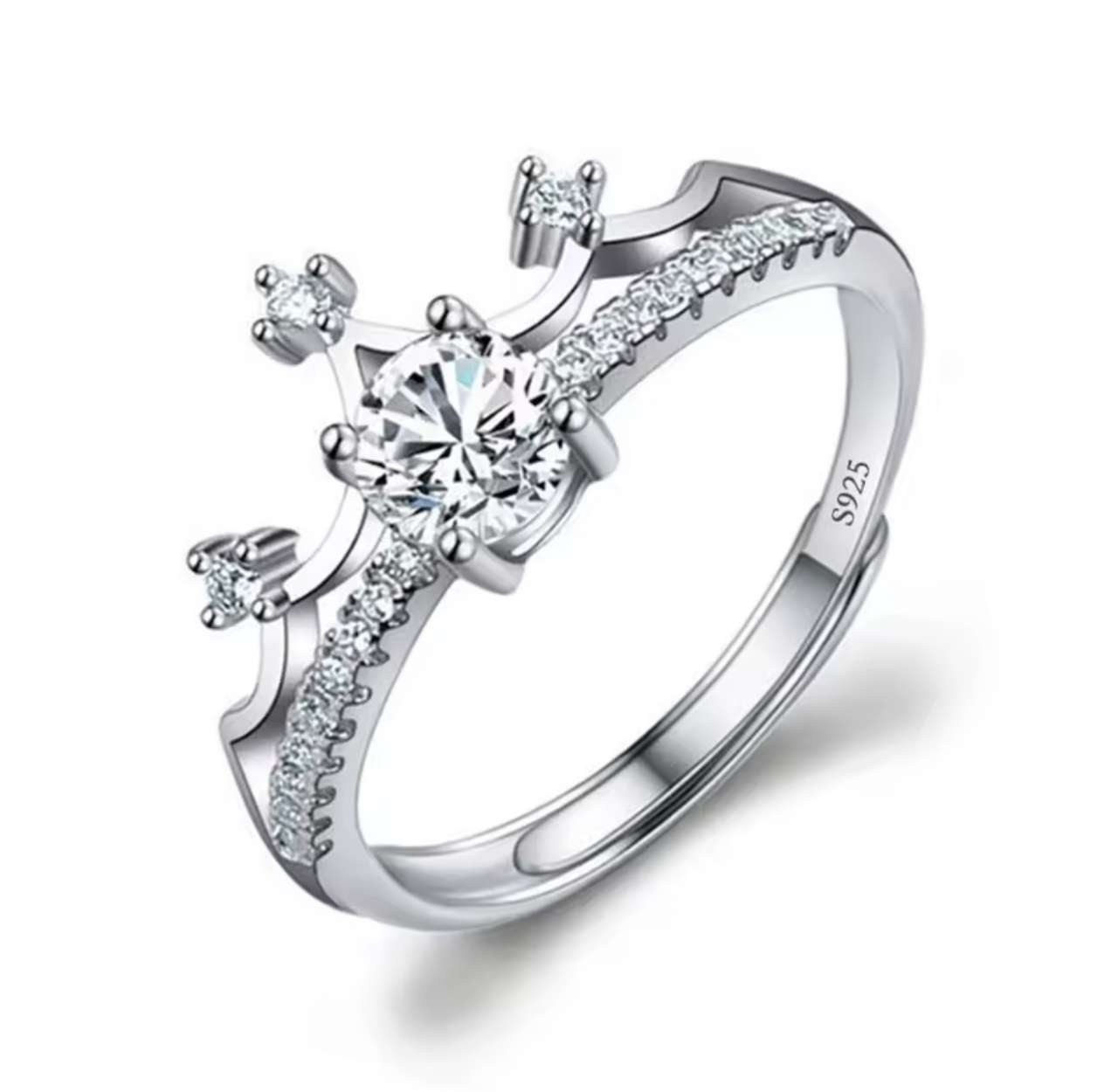 Moissanite Engagement Finger Rings Inlaid Diamond Open Ring For Women 925 Silver Promise Wedding Adj