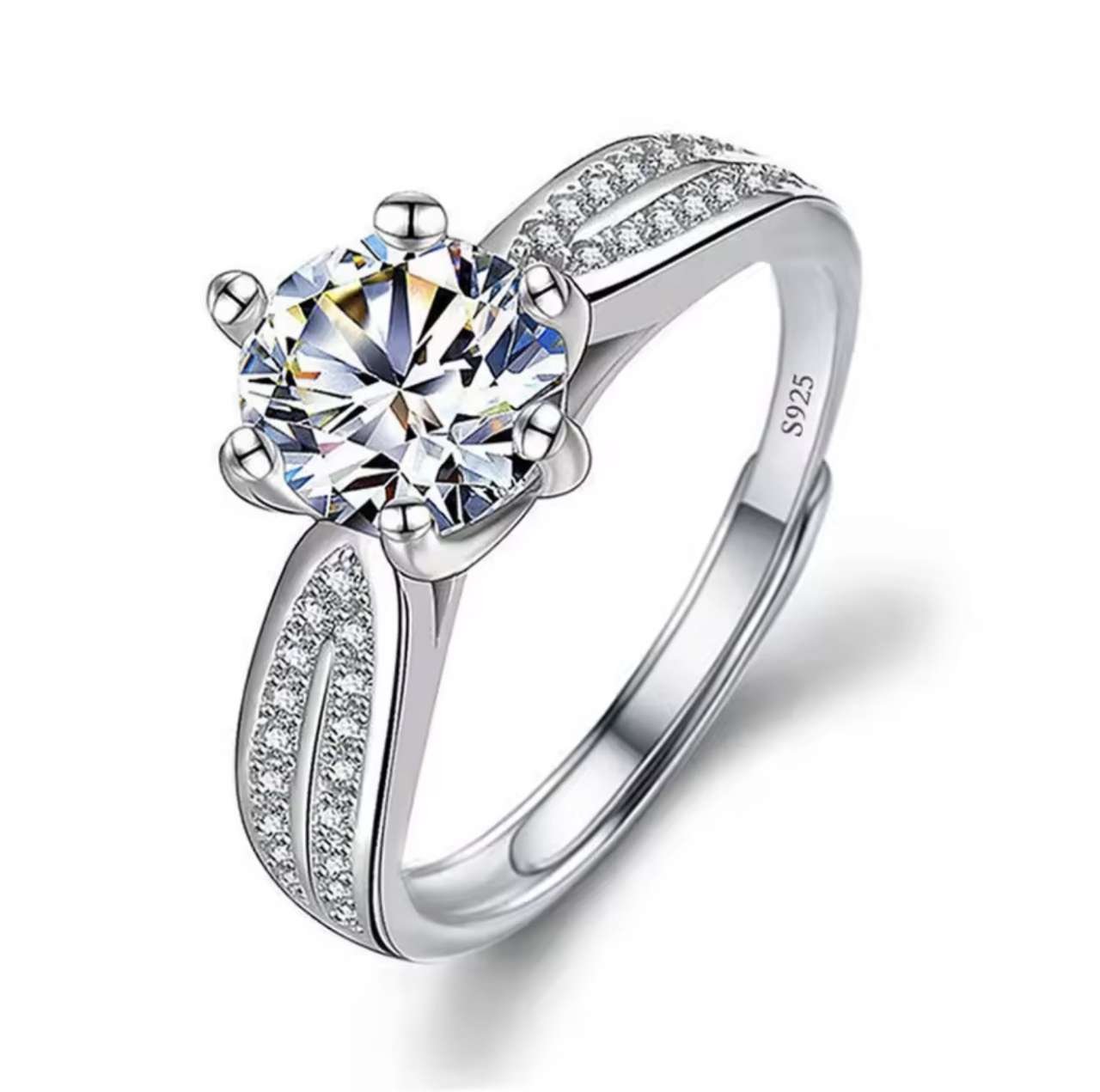 Moissanite Engagement Finger Rings Inlaid Diamond Open Ring For Women 925 Silver Promise Wedding Adj