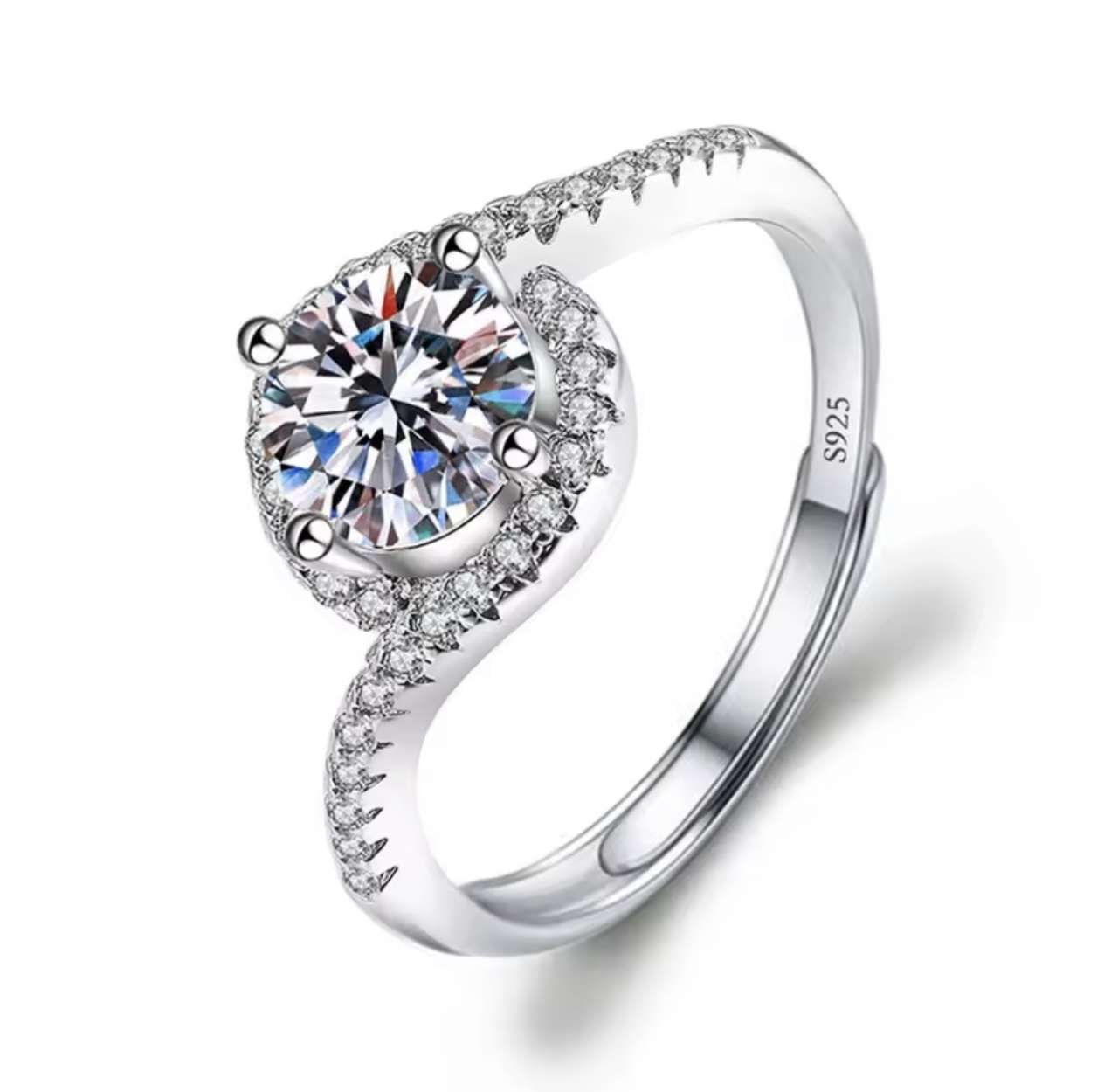 Moissanite Engagement Finger Rings Inlaid Diamond Open Ring For Women 925 Silver Promise Wedding Adj