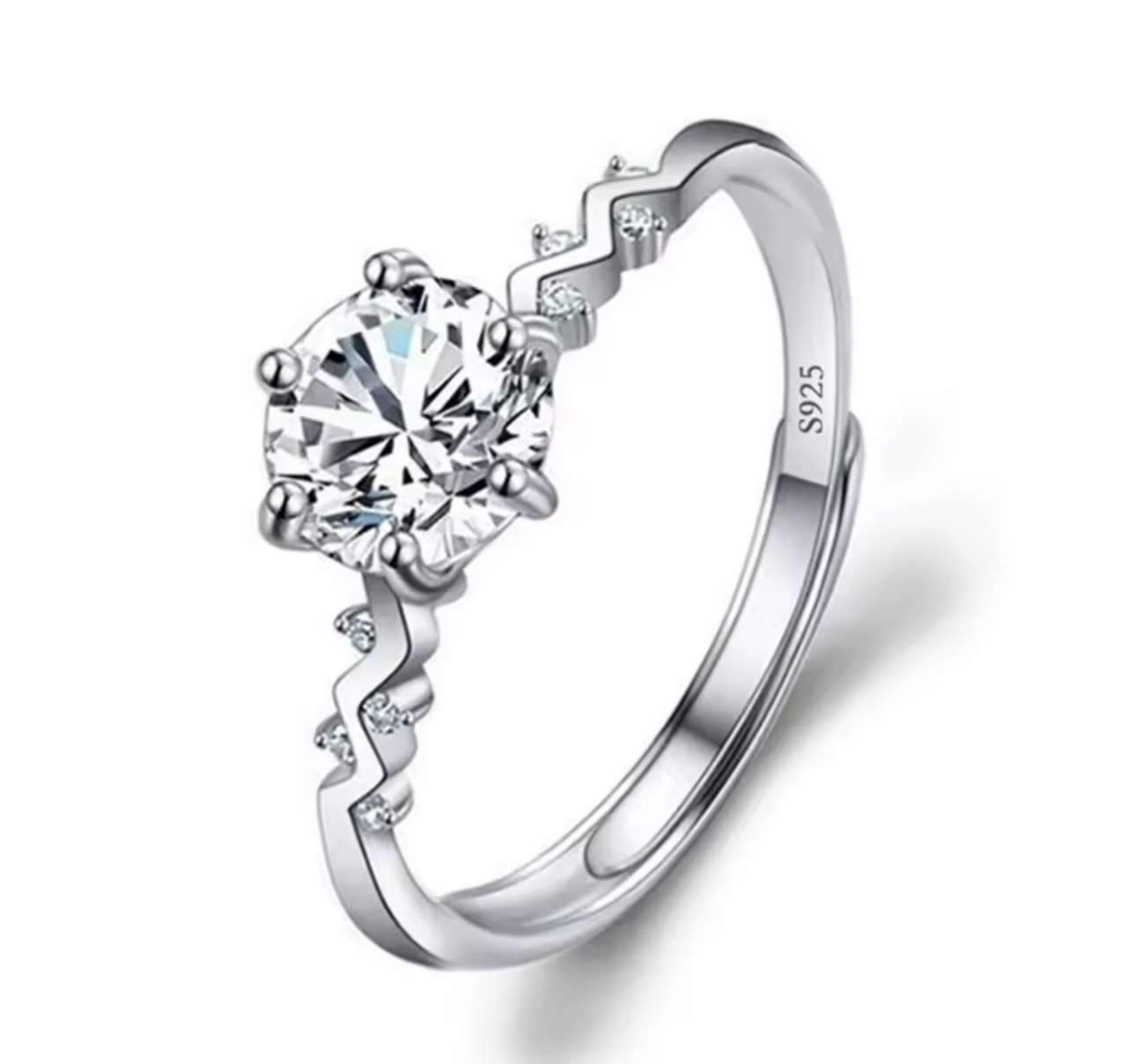Moissanite Engagement Finger Rings Inlaid Diamond Open Ring For Women 925 Silver Promise Wedding Adj