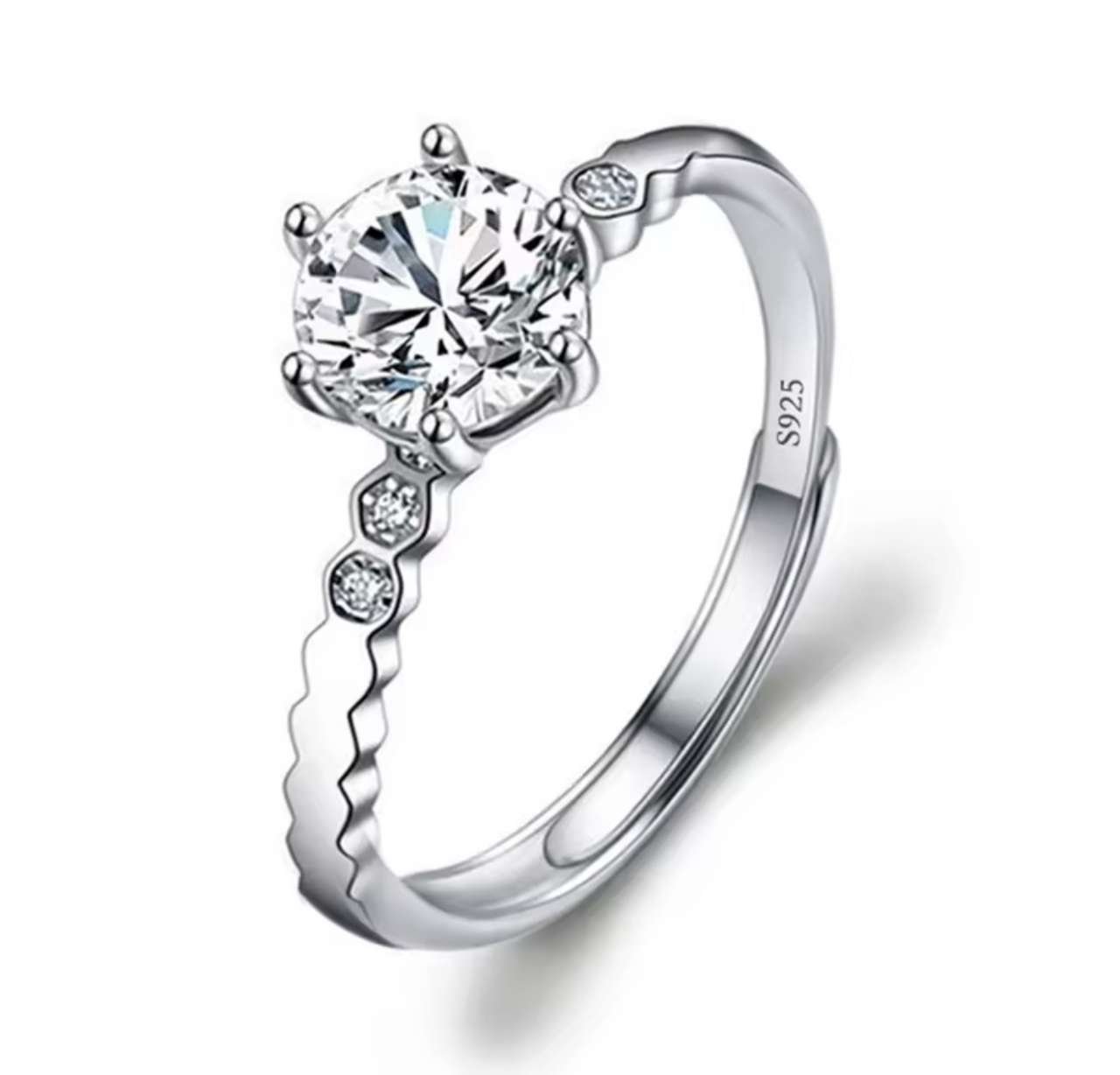 Moissanite Engagement Finger Rings Inlaid Diamond Open Ring For Women 925 Silver Promise Wedding Adj