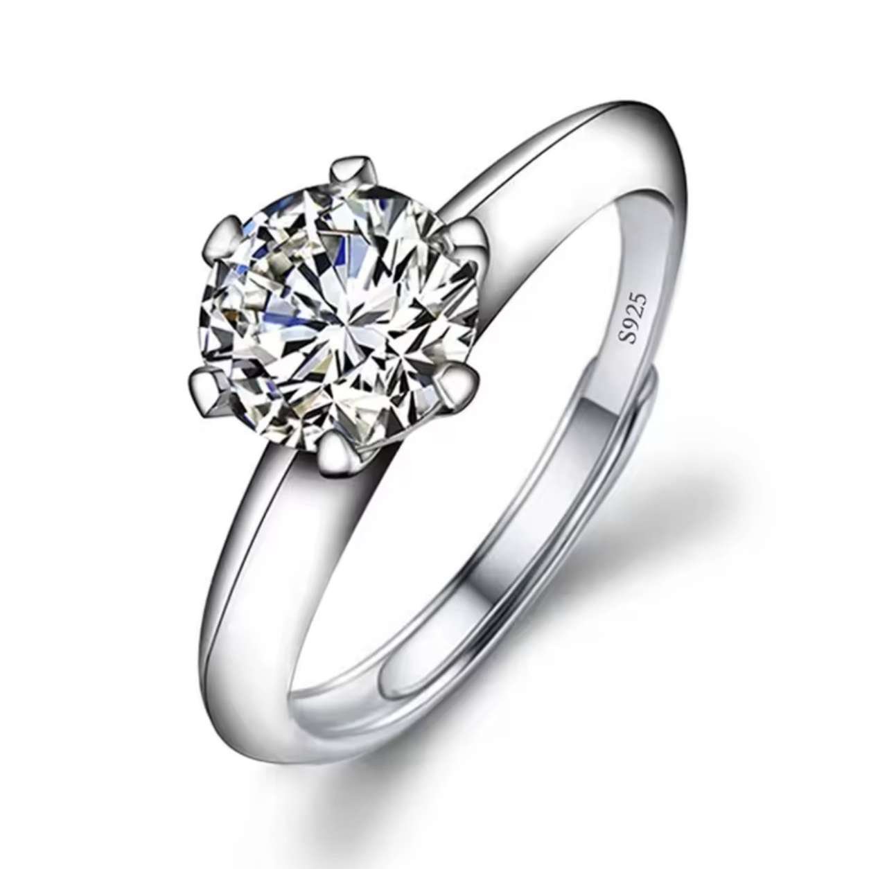 Moissanite Engagement Finger Rings Inlaid Diamond Open Ring For Women 925 Silver Promise Wedding Adj