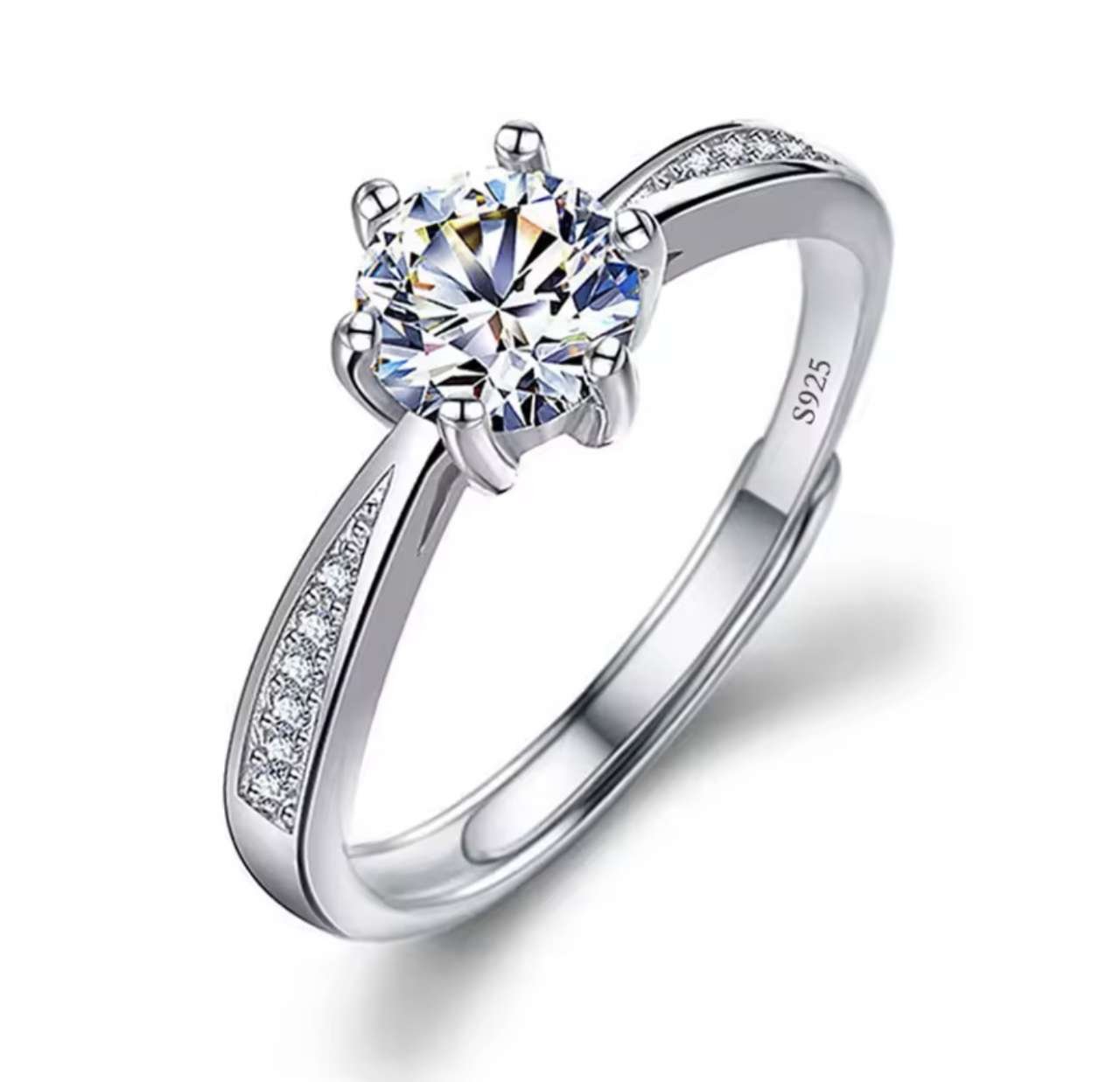 Moissanite Engagement Finger Rings Inlaid Diamond Open Ring For Women 925 Silver Promise Wedding Adj