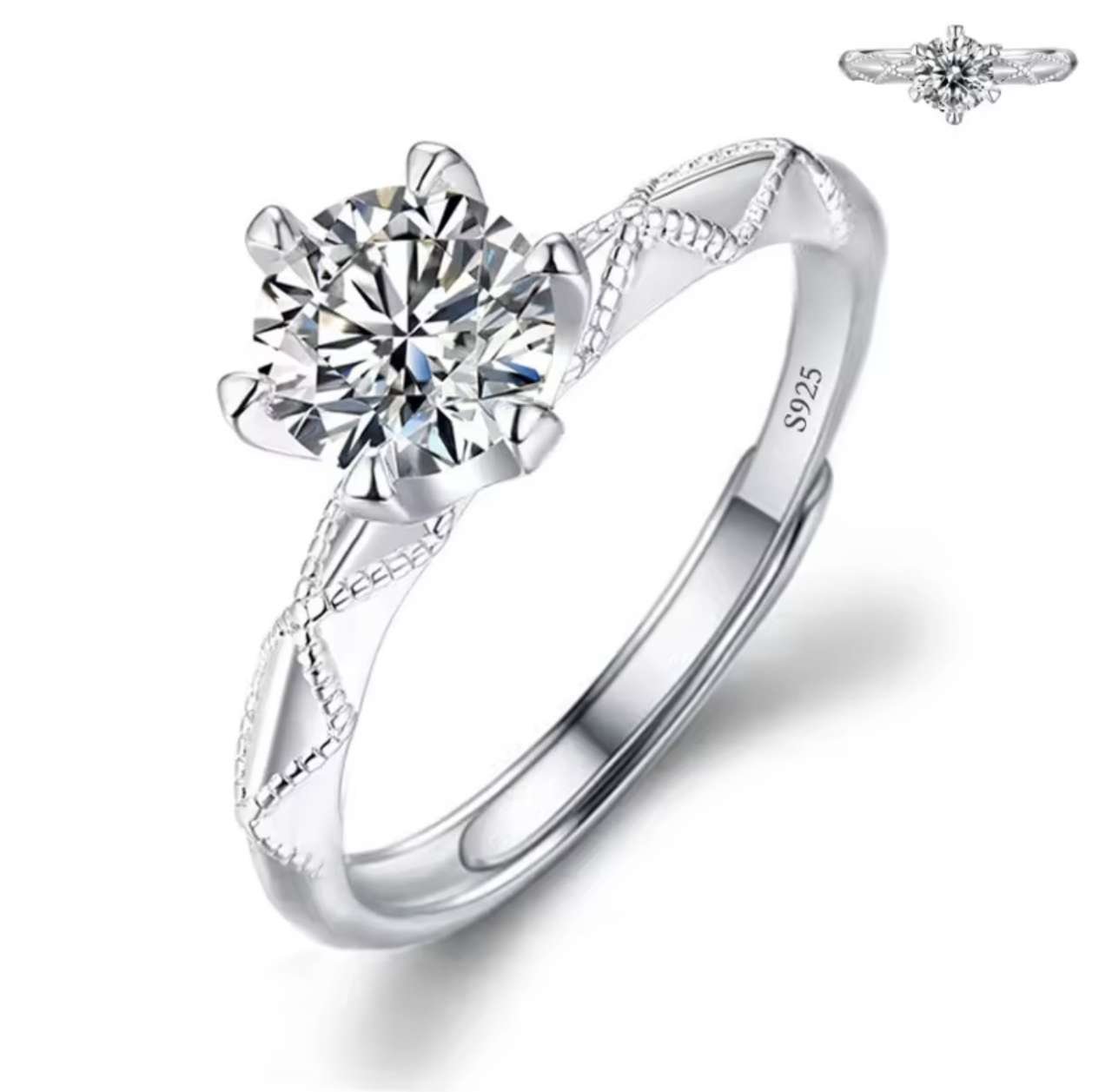 Moissanite Engagement Finger Rings Inlaid Diamond Open Ring For Women 925 Silver Promise Wedding Adj