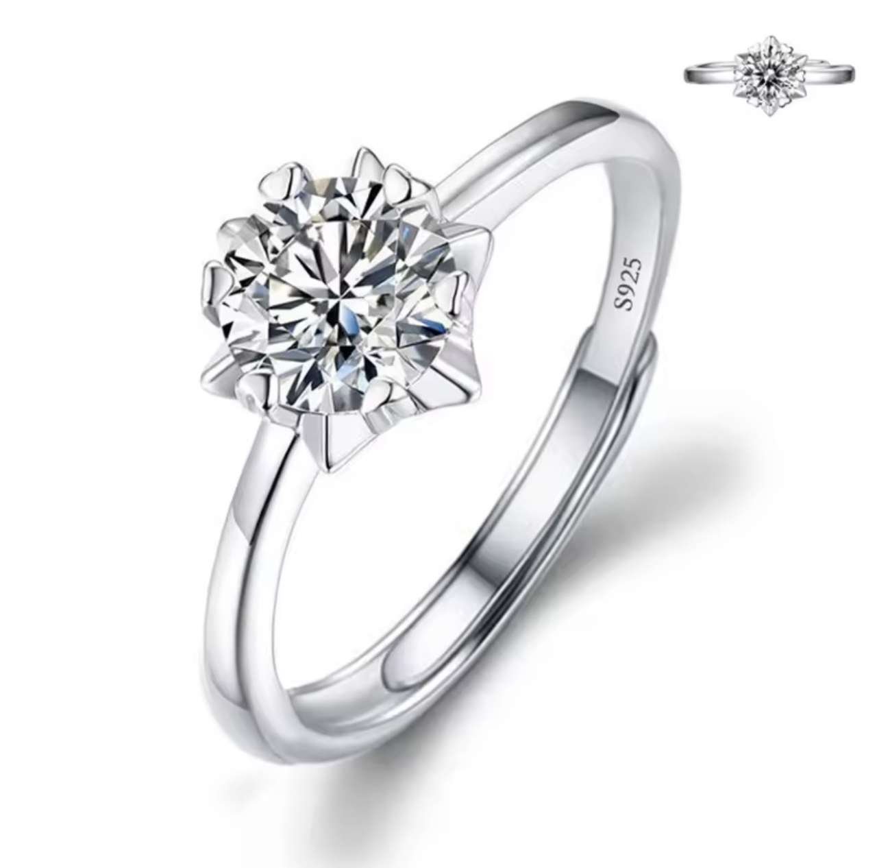 Moissanite Engagement Finger Rings Inlaid Diamond Open Ring For Women 925 Silver Promise Wedding Adj