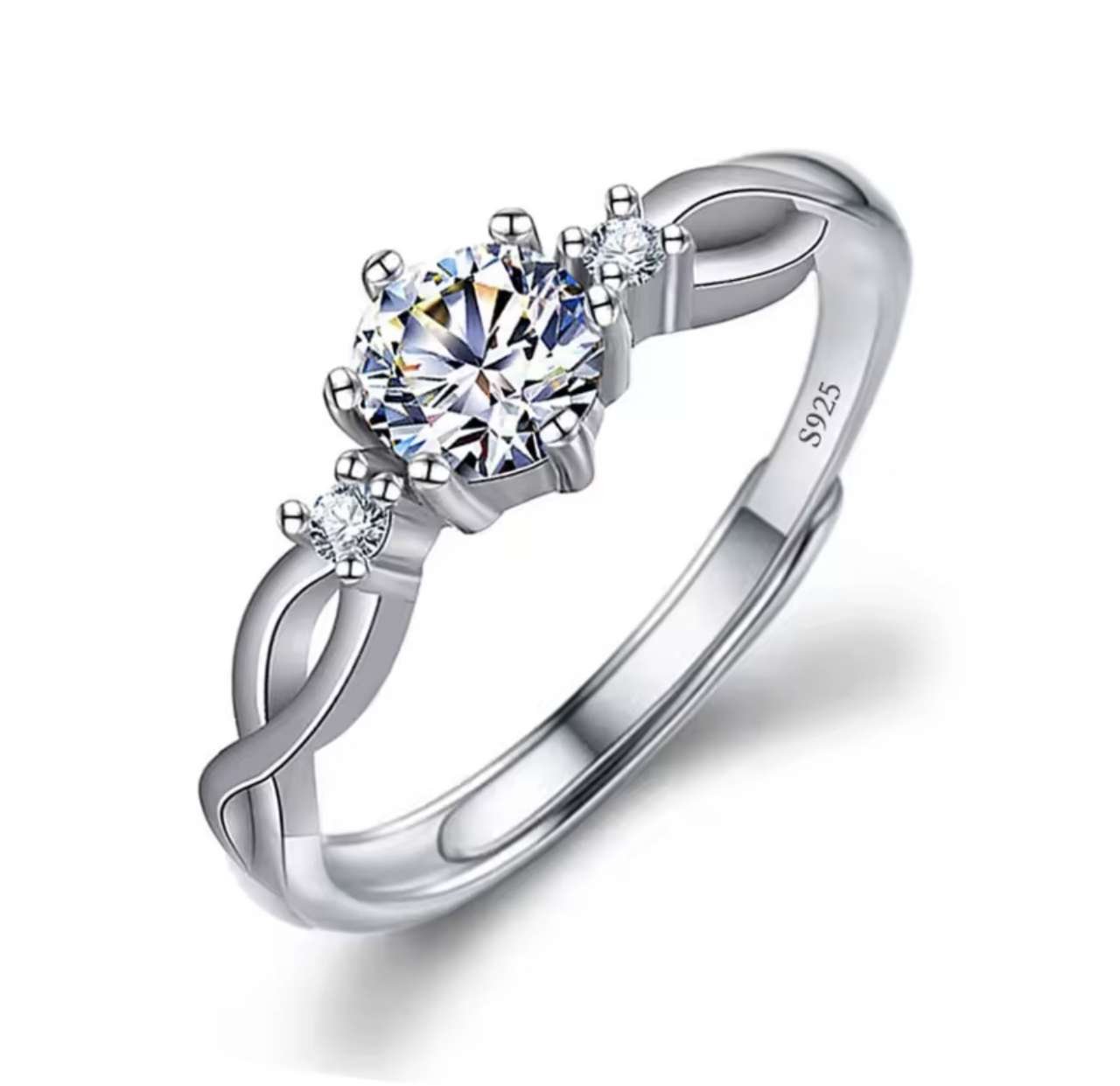 Moissanite Engagement Finger Rings Inlaid Diamond Open Ring For Women 925 Silver Promise Wedding Adj