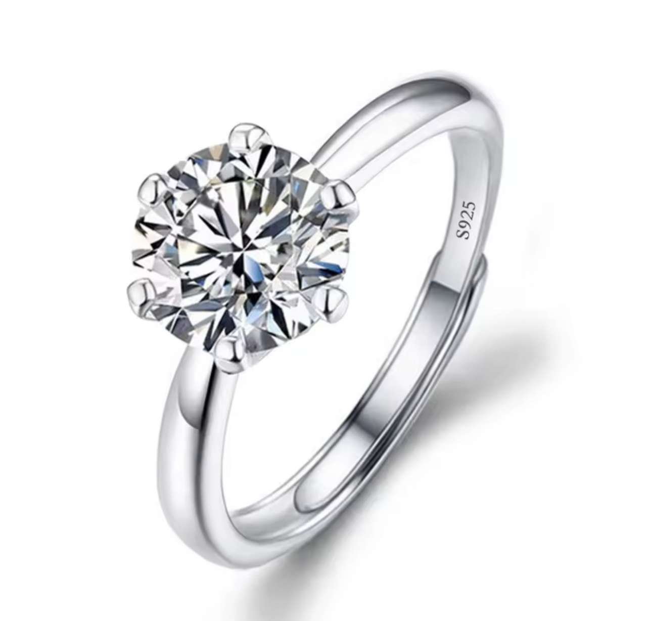 Moissanite Engagement Finger Rings Inlaid Diamond Open Ring For Women 925 Silver Promise Wedding Adj