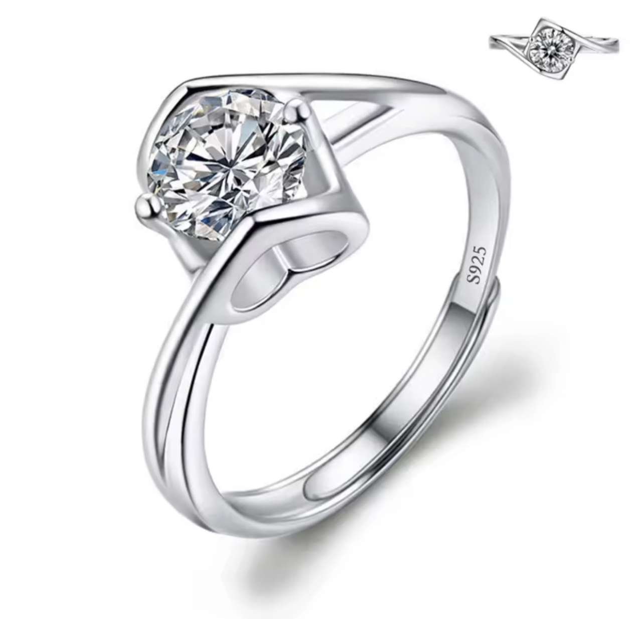 Moissanite Engagement Finger Rings Inlaid Diamond Open Ring For Women 925 Silver Promise Wedding Adj
