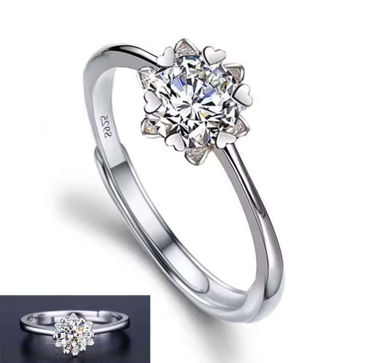 Moissanite Engagement Finger Rings Inlaid Diamond Open Ring For Women 925 Silver Promise Wedding Adj