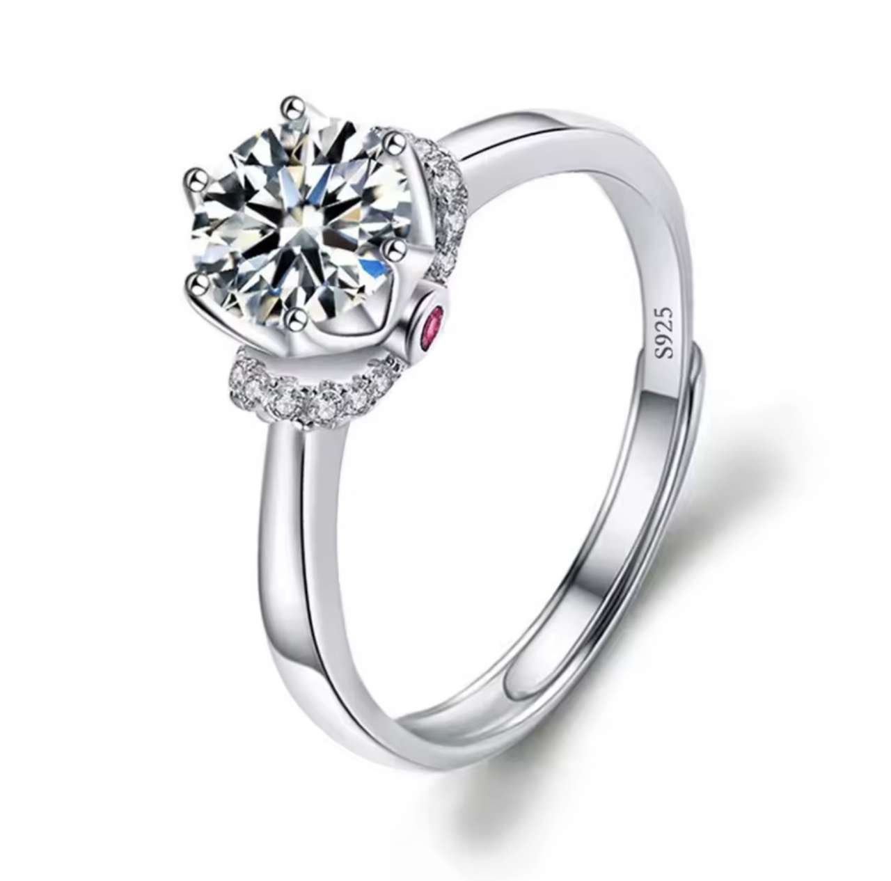 Moissanite Engagement Finger Rings Inlaid Diamond Open Ring For Women 925 Silver Promise Wedding Adj