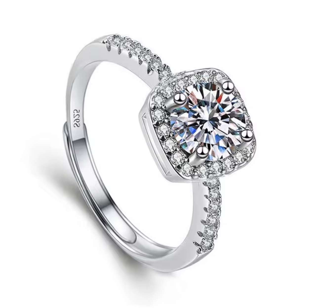 Moissanite Engagement Finger Rings Inlaid Diamond Open Ring For Women 925 Silver Promise Wedding Adj