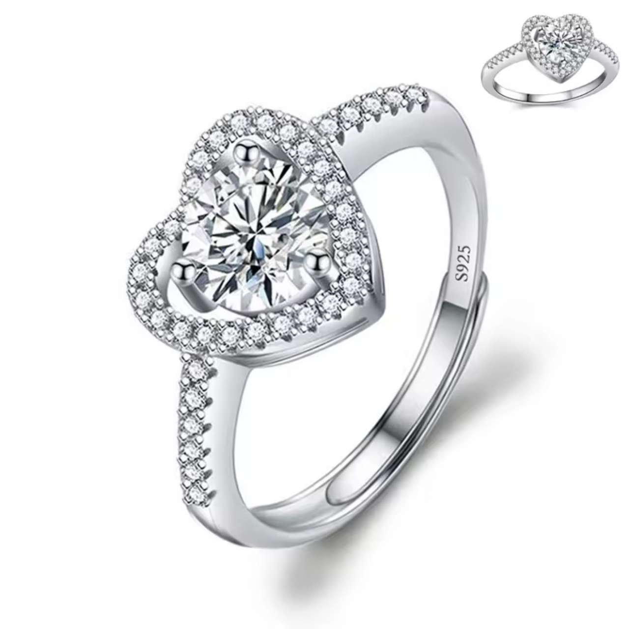 Moissanite Engagement Finger Rings Inlaid Diamond Open Ring For Women 925 Silver Promise Wedding Adj