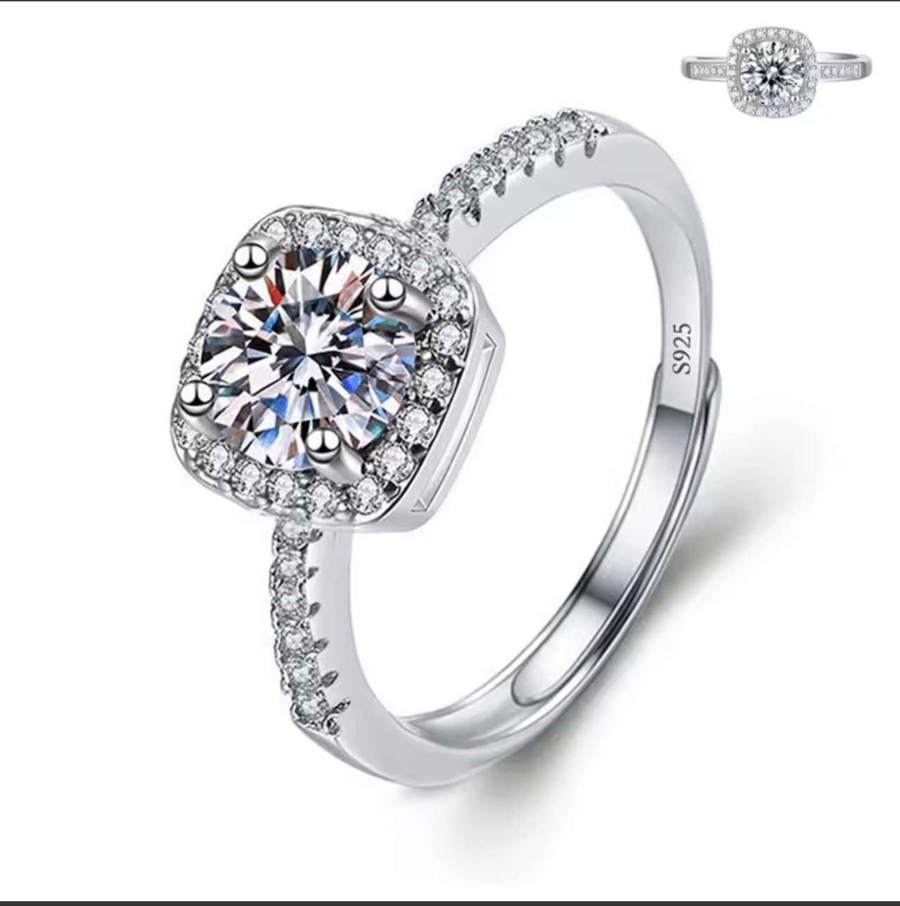 Moissanite Engagement Finger Rings Inlaid Diamond Open Ring For Women 925 Silver Promise Wedding Adj
