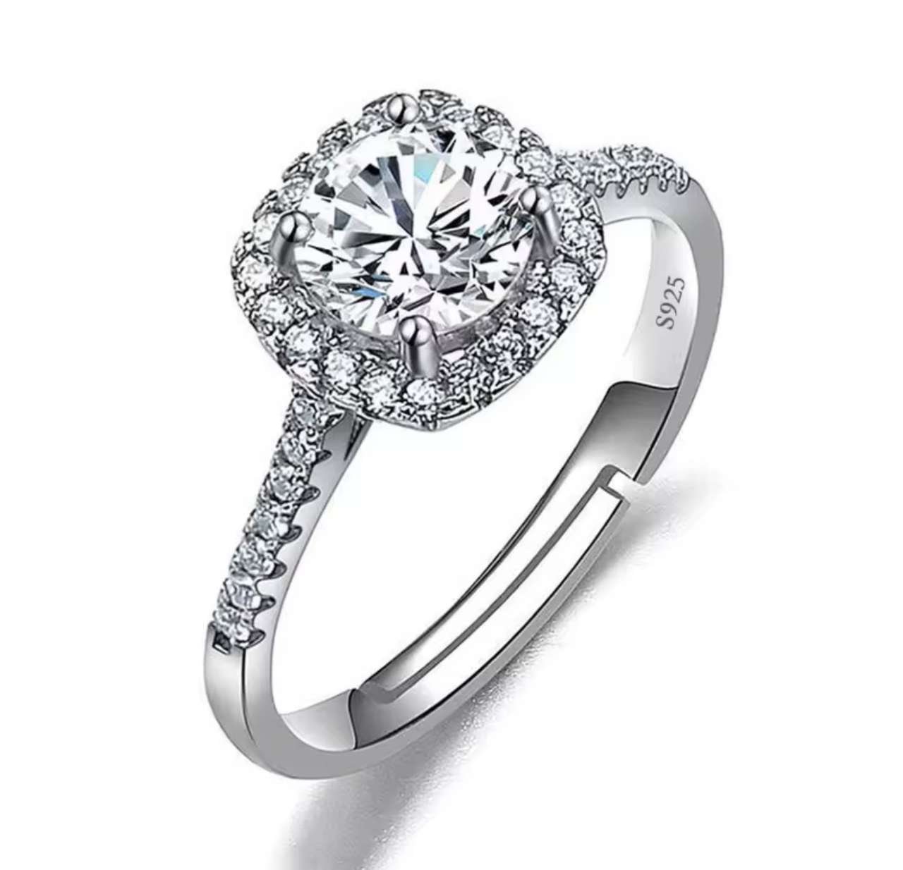Moissanite Engagement Finger Rings Inlaid Diamond Open Ring For Women 925 Silver Promise Wedding Adj