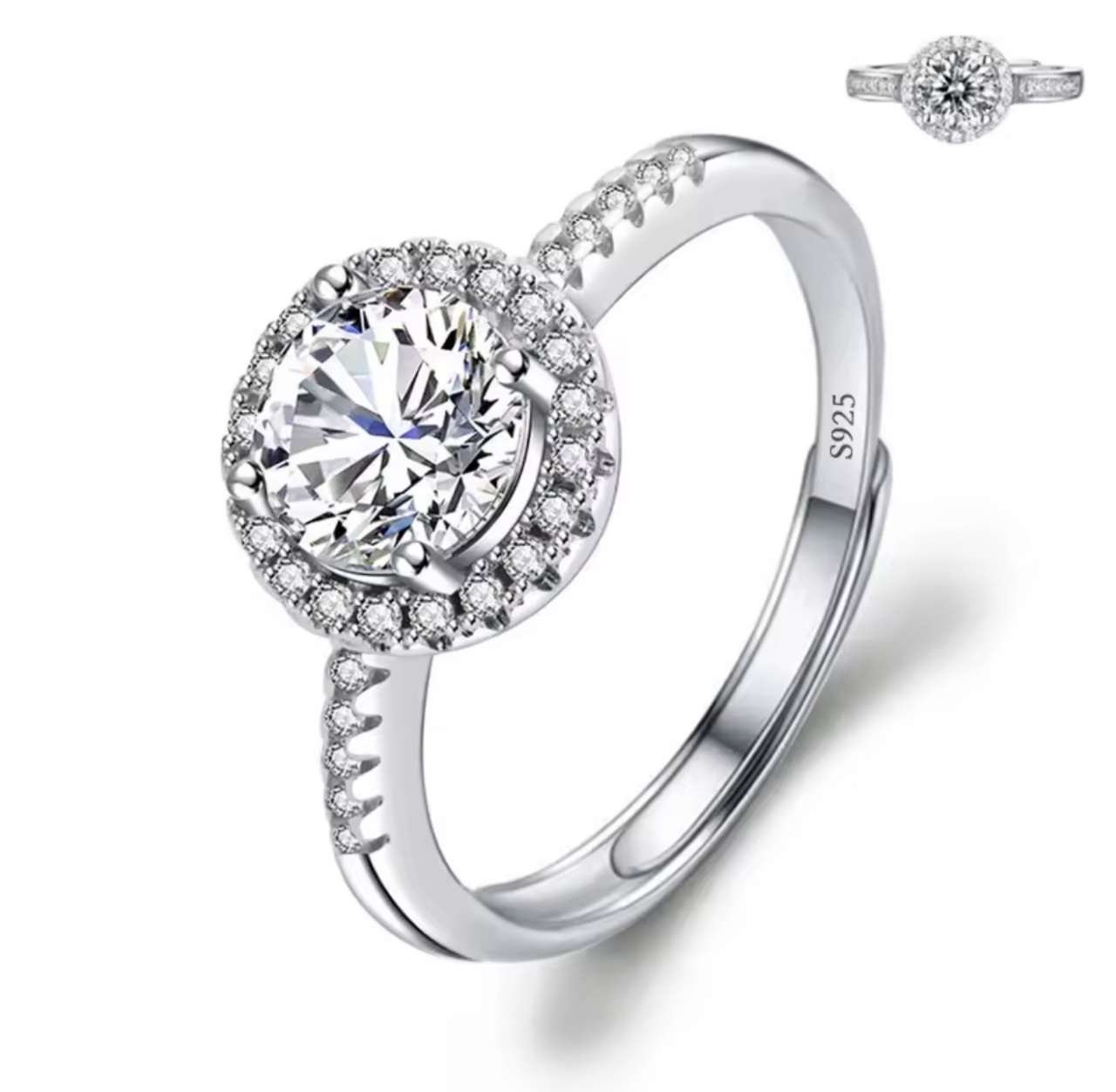 Moissanite Engagement Finger Rings Inlaid Diamond Open Ring For Women 925 Silver Promise Wedding Adj