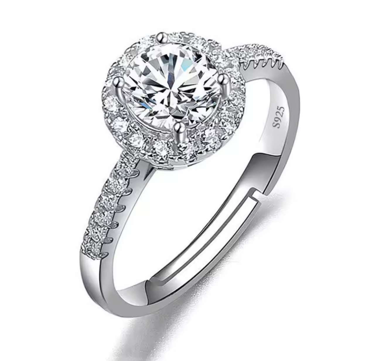 Moissanite Engagement Finger Rings Inlaid Diamond Open Ring For Women 925 Silver Promise Wedding Adj