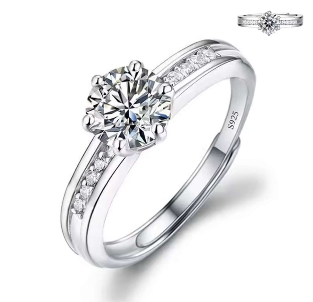Moissanite Engagement Finger Rings Inlaid Diamond Open Ring For Women 925 Silver Promise Wedding Adj