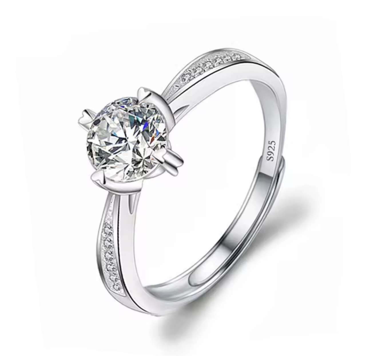 Moissanite Engagement Finger Rings Inlaid Diamond Open Ring For Women 925 Silver Promise Wedding Adj