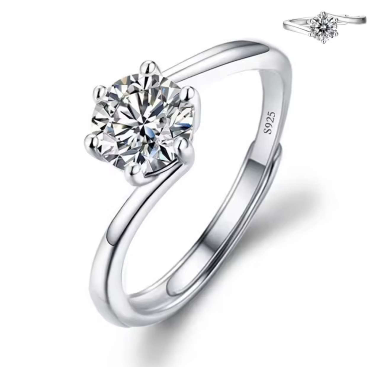 Moissanite Engagement Finger Rings Inlaid Diamond Open Ring For Women 925 Silver Promise Wedding Adj