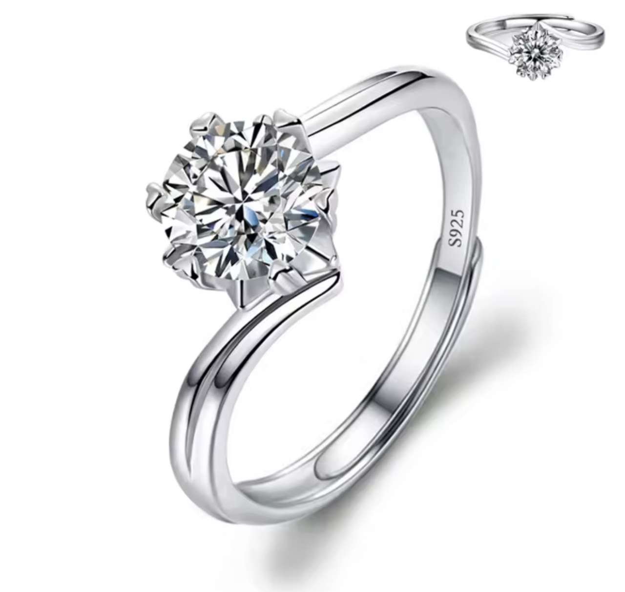 Moissanite Engagement Finger Rings Inlaid Diamond Open Ring For Women 925 Silver Promise Wedding Adj