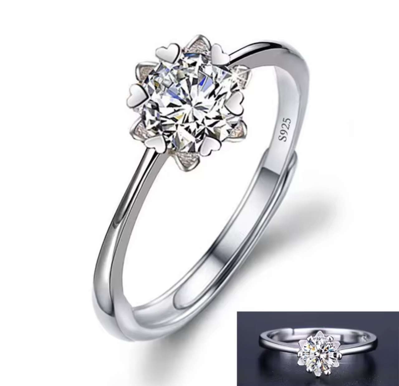 Moissanite Engagement Finger Rings Inlaid Diamond Open Ring For Women 925 Silver Promise Wedding Adj