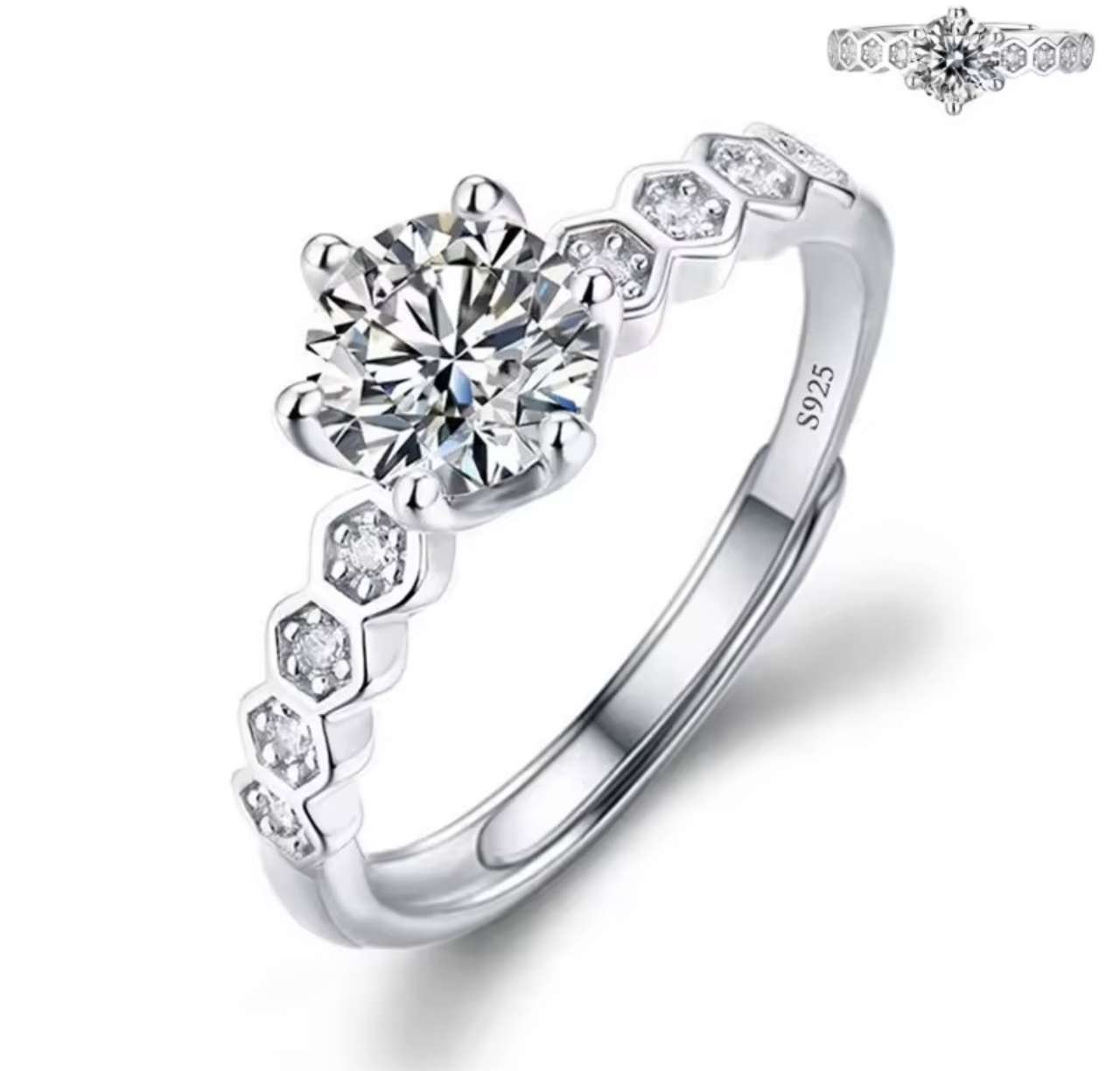 Moissanite Engagement Finger Rings Inlaid Diamond Open Ring For Women 925 Silver Promise Wedding Adj