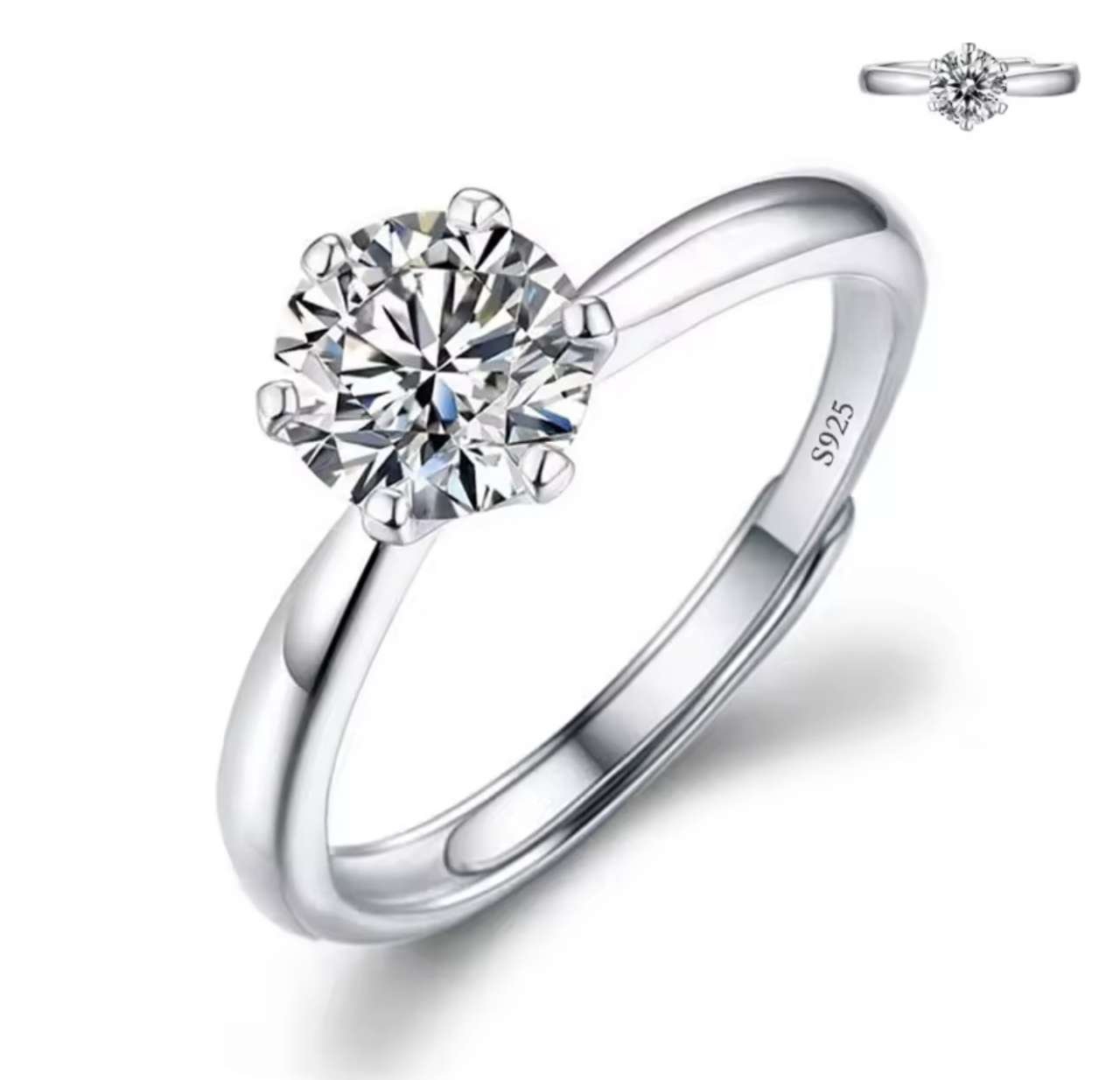Moissanite Engagement Finger Rings Inlaid Diamond Open Ring For Women 925 Silver Promise Wedding Adj