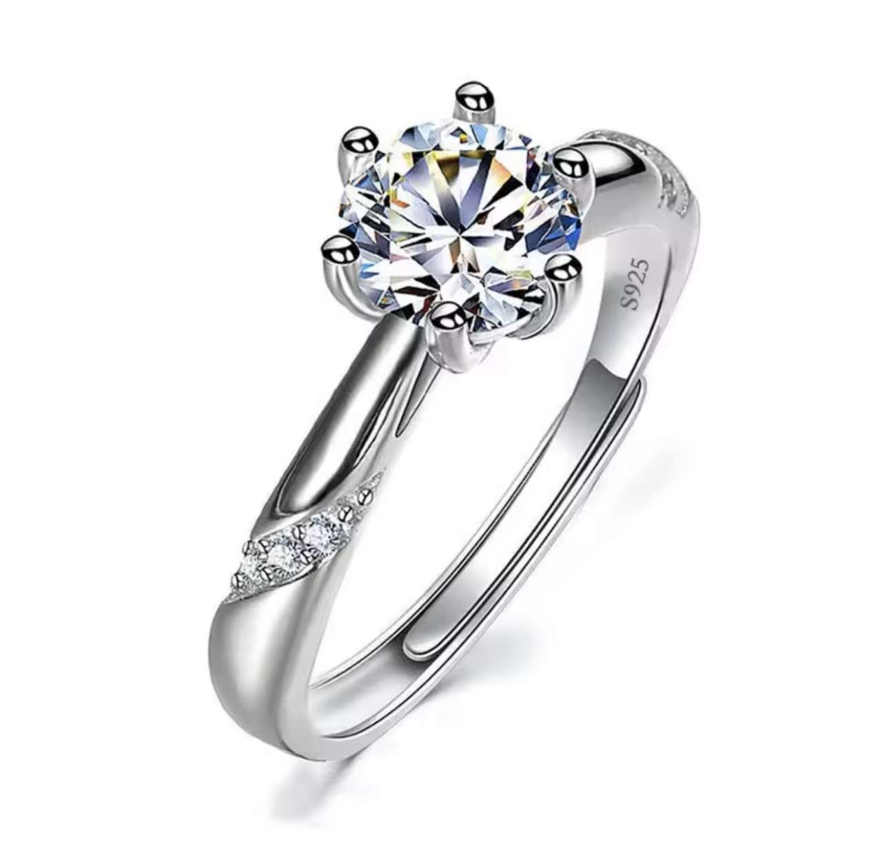Moissanite Engagement Finger Rings Inlaid Diamond Open Ring For Women 925 Silver Promise Wedding Adj