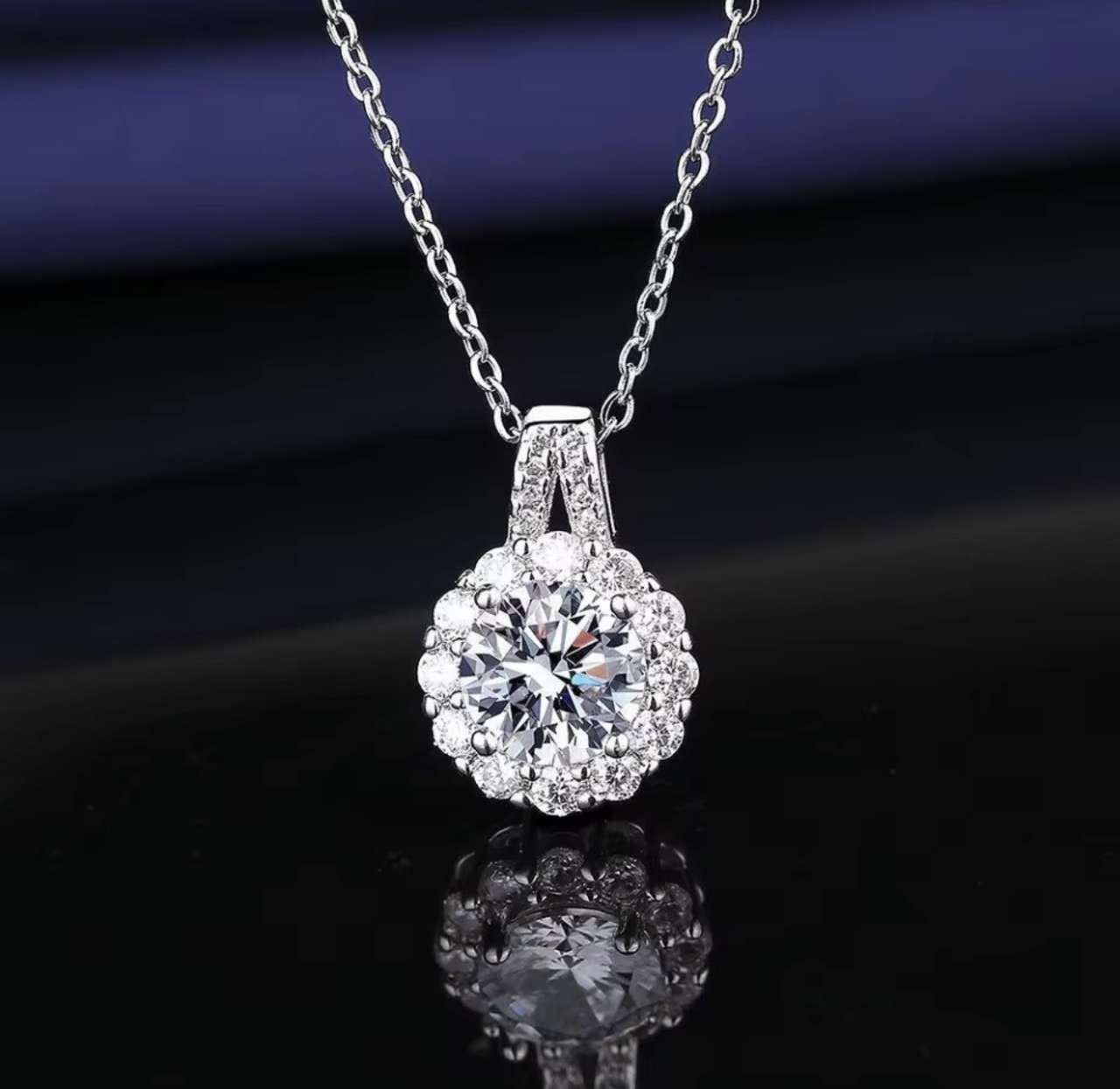 925 Sterling Silver Necklace 2 Carat Aaaaa Zircon Fashion Korean Women Elegant Round Pendant Necklac