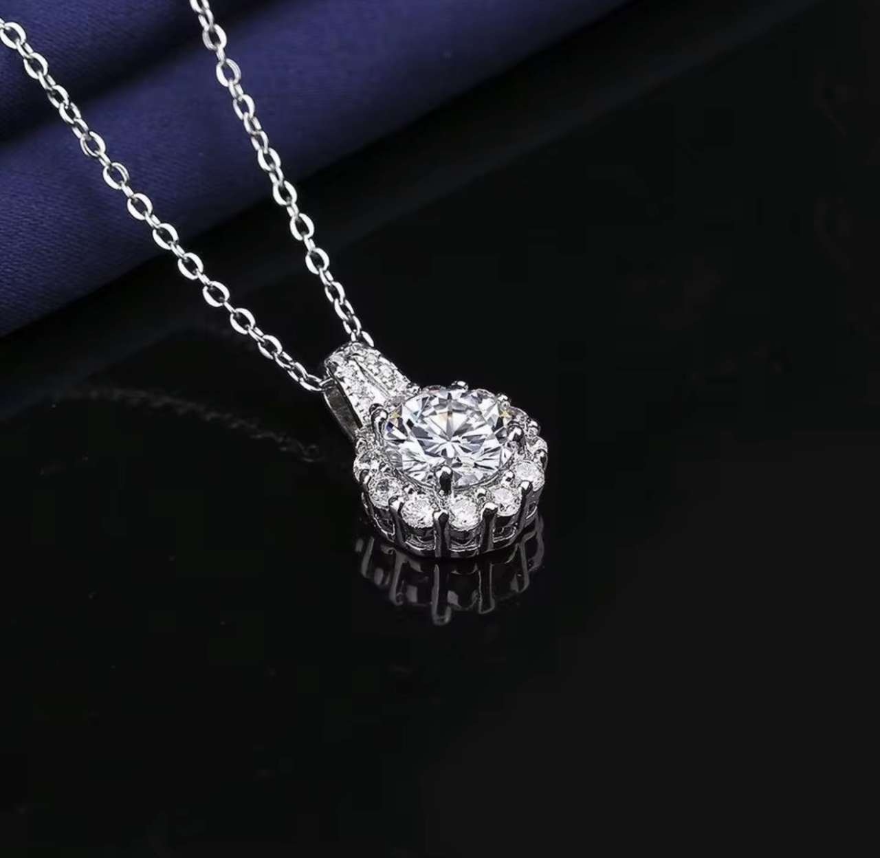 925 Sterling Silver Necklace 2 Carat Aaaaa Zircon Fashion Korean Women Elegant Round Pendant Necklac