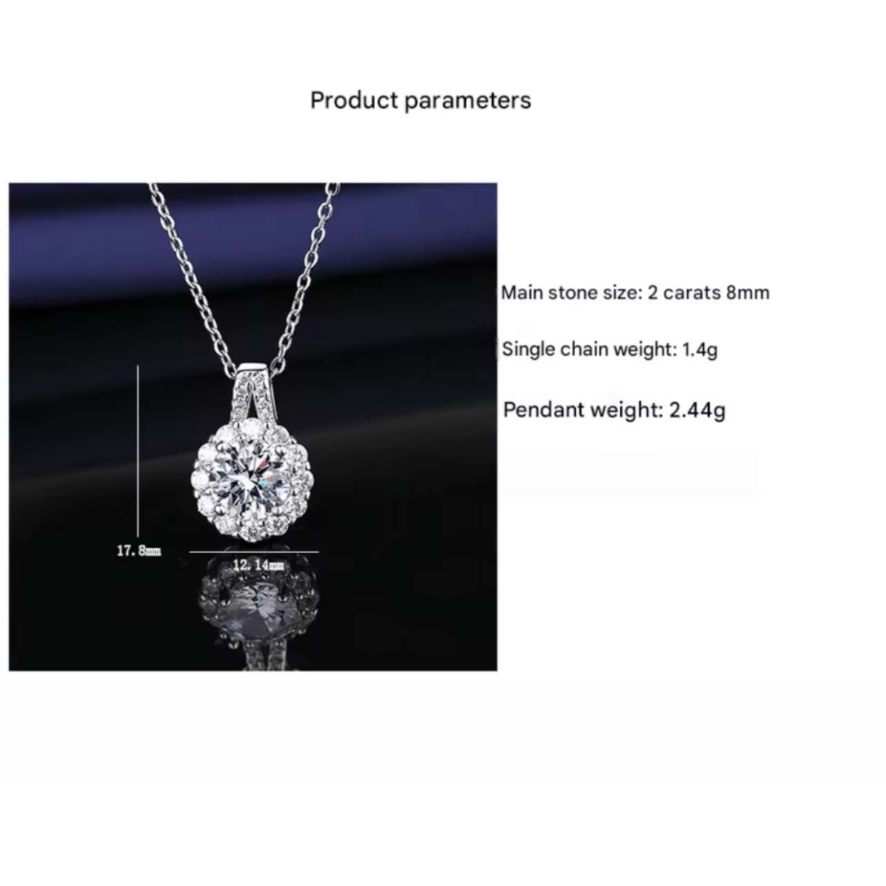 925 Sterling Silver Necklace 2 Carat Aaaaa Zircon Fashion Korean Women Elegant Round Pendant Necklac